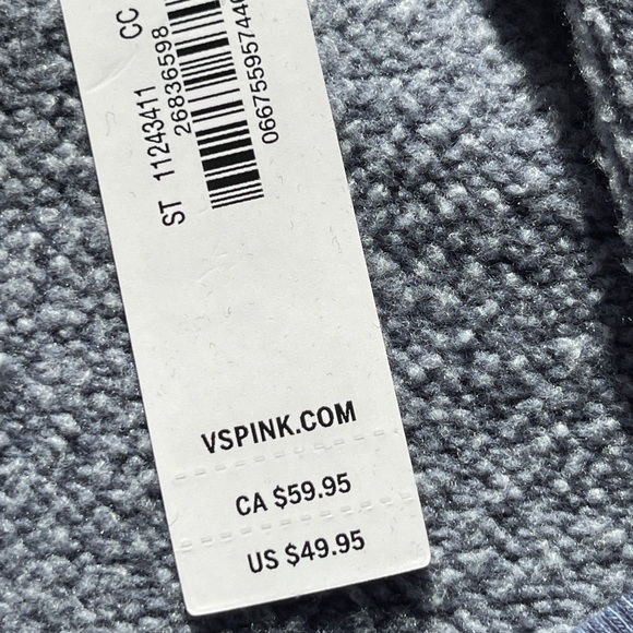 PINK Victoria Secret Cropped Ivy Fleece Yoke Seam Sweatshirt In Blue XL - Picture 7 of 8